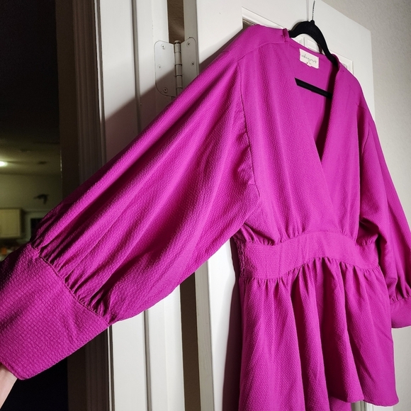 Wishing Waves Women's Plus Pink Cinch Waist Long Sleeve V Neck Blouse 2X - Picture 7 of 10
